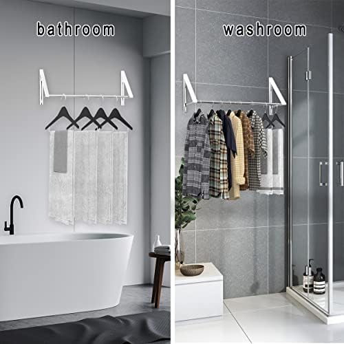 Laundry Room Drying Rack Wall Mounted Clothes Hanger Folding Wall Coat Racks Aluminum Home Storage Organiser Space Savers White 2 Rakcs with Rod - Image 6