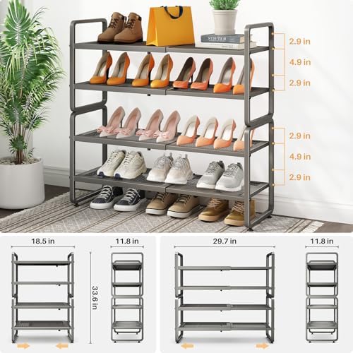 SNTD Expandable Metal Shoe Rack for Closet, Entryway & Garage, 4-Tier, Grey - Image 3