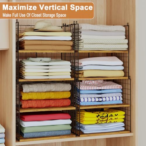 2 Pack Closet Organizers and Storage, Stackable Closet Shelf Organizer Heavy Duty Metal Wire Storage Bins with Adjustable Wood Shelf, Large Capacity Closet Storages for Bedroom Wardrobe Organization - Image 7