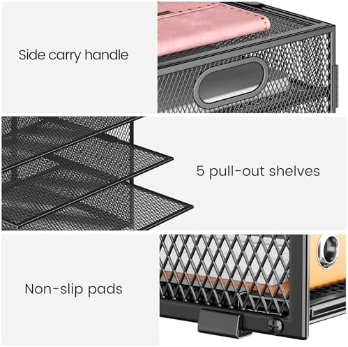 Lavatino 2 Pack 8-Tier Office Desk File Organizer, Letter Tray Paper Organizer with Handle, Including 5 Adjustable Slide Trays for Organizing Desktop Workspace Accessories and Supplies (Black Mesh) - Image 3