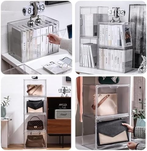 GUDEMAY Clear Stackable Plastic Storage Bins with Magnetic Lid, Dustproof Book & Cosmetic Acrylic Display Cases, Large Figures Collectibles Showcase, Shoe Box, Protection Organizer (L, Count, 3) - Image 3