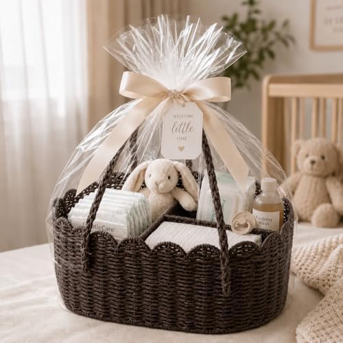 Diaper Caddy Organizer, Paper Rope Storage Baskets Nursery Bin with Removable Divider, Portable Car Organizer for Diapers, Baby Shower Gifts, Newborn Essentials Must Haves (Dark Brown) - Image 7