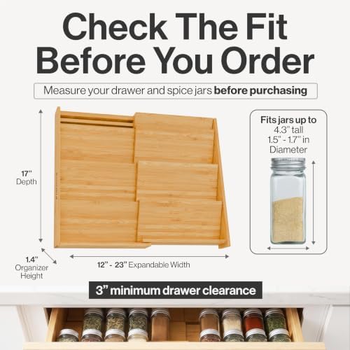 Bamboo Spice Drawer Organizer, Expandable 12 to 23 Inch Insert Holds 48 Jars, 4 Tier Seasoning Rack for Kitchen Drawer or Countertop, Adjustable Wood Spice Organizer - Image 2