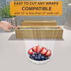 Wrap Organizer Dispenser with Cutter, (2 Piece Set), Fits 12" Rolls, Plastic Wrap, Aluminum Foil, Wax Paper, Saran Wrap, Cling Wrap Holder for Kitchen Storage, Mountable, Bamboo - Image 3