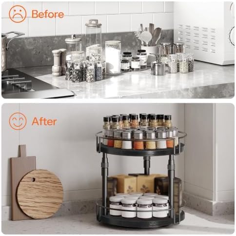HOOBRO Lazy Susan Organizer Spice Rack, 2-Tier Height Adjustable Rotating Lazy Turntable Spice Organizer, for Kitchen Countertop and Cabinet, Black BB05TL01 - Image 7
