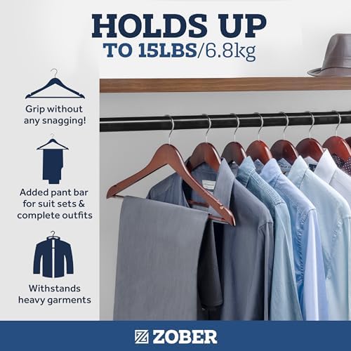 ZOBER Black Wooden Hangers - Heavy Duty, Non Slip Wood Hangers for Coats, Jackets, Suits, & Pants - Coat Hangers for Closet W/Bar and Notches 20 Pack - Image 4