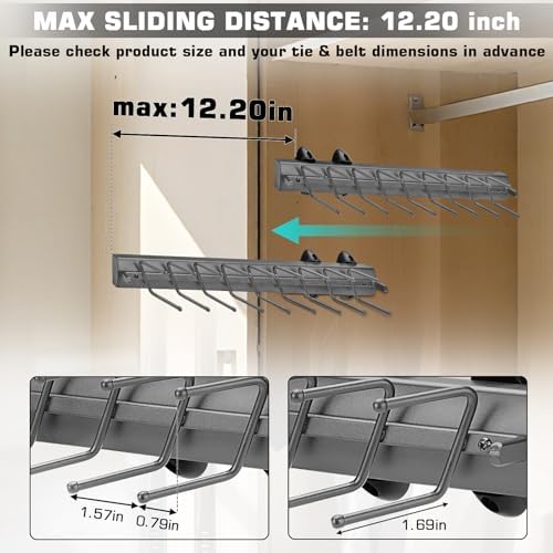 Sliding Tie Racks, 18 Tie Hanger 16.5'' Pull Out Belt Rack for Closet - Image 6