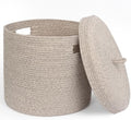 Storage Basket with Lid, Woven Blanket Storage for Living Room, Soft Cotton Rope Bin with Lid, Round Wicker Laundry Basket with Cover, Lidded Kids Dog Toy Bin, Nursery Organizer, 15" x 13" by Unknown