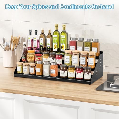 BOIVSHI 3 Tier Spice Rack for Cabinet, Adjustable Shelf, Black - Image 6