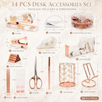 Office Desk Supplies Accessories - Women Marble Desk Decor Set Rose Gold - Image 2