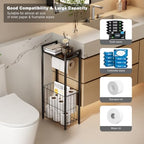 VOLDRA Toilet Paper Holder Stand with Storage Shelf, Free Standing Toilet Paper Roll Holder with Large Basket Heavy Duty Floor Double Tissue Dispenser for Bathroom Freestanding Tp Holder (Matte Black) - Image 5