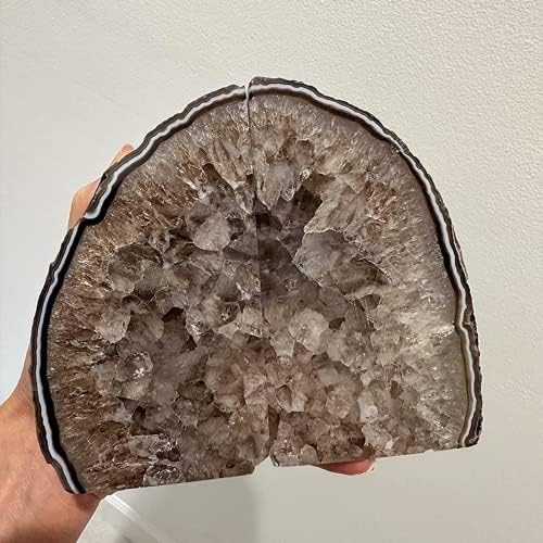 JIC Gem Black Agate Geode Bookends Rubber Bumpers Heavy Stoppers 4-6 Lbs - Image 2