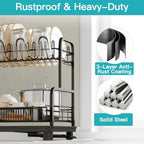 BOOSINY 2 Tier Black Dish Drying Rack and Drainboard with Utensil Holder - Image 4