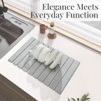 Stone Dish Drying Mat with Collapsible Stainless Steel Rack, Large 23.6 x 15.3 in Diatomaceous Earth Dish Drying Set for Kitchen Counter, Quick Dry, Foldable, Space Saving - Image 4