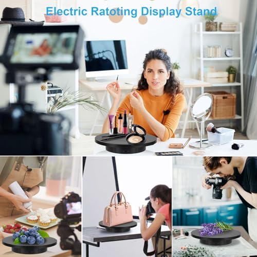 2 in 1 Motorized Rotating Display Stand with 5.74 /8.66 inch Replacement Cover, Remote Control 360 Degree Electric Turntable Display Stand Max 22lbs Load Auto Lazy Susan for Photography LiveStream - Image 2