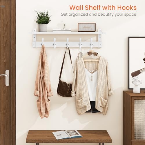 Homode Coat Rack with Wall Shelf, 29" Wooden Hanging Coat Hanger, White - Image 2