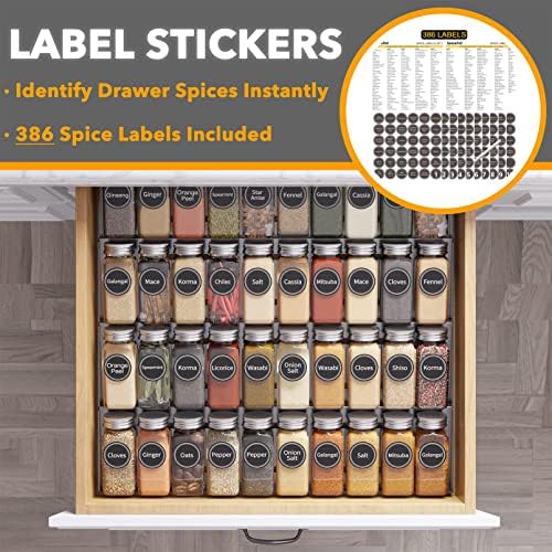 SpaceAid Spice Drawer Organizer with 40 Spice Jars, 386 Spice Labels, 4 Tier Seasoning Rack Tray Insert for Kitchen Drawers, 18.5" Wide x 17.5" Deep - Image 3