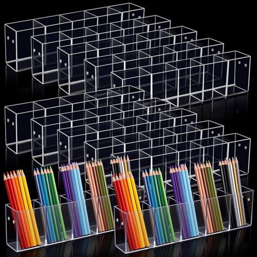 12 Pack Pen Organizer, 5 Compartments Clear Acrylic Desk Holder by Unknown