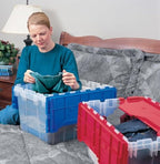 Akro-Mils KeepBox 12G Storage Box, Lid Attached, Stackable, Clear/Blue 6pk - Image 4