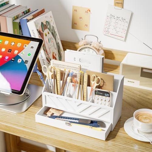SRIWATANA White Desk Mail Organizer with Drawer, 5 Slot Countertop Sorter - Image 7