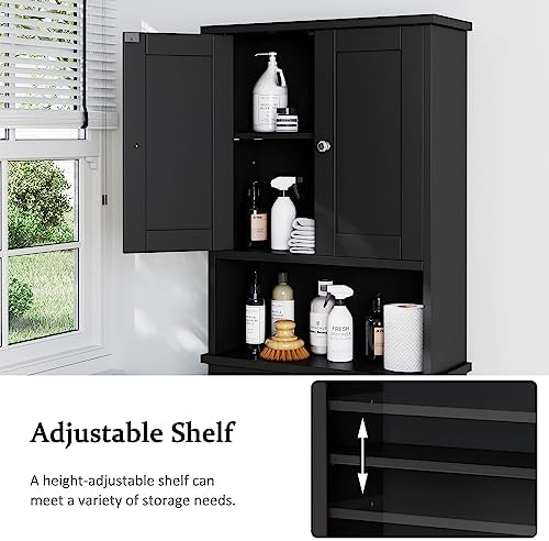 Over The Toilet Storage Cabinet for Bathroom, Black Bathroom Storage Over Toilet, Space Saver W/Adjustable Shelf and Open Shelf, Black - Image 3