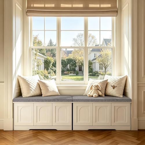 DINZI LVJ Shoe Storage Bench with Cushion, Door, White 39.4" LX17.7 H by DINZILVJ