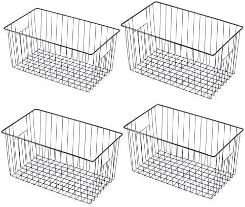 4 Pack Freezer Organizer Bins - Stand up Freezer Organizers for 16 Cu.Ft Upright Freezer, Easily Get Food Improve Air Circulation, Wire Storage Baskets, Black by Unknown