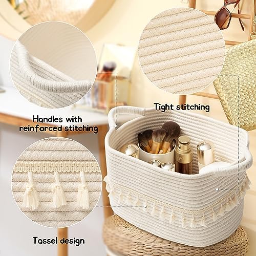 TeoKJ White Cotton Rope Baskets for Storage, Set of 3 Woven Clothes Basket for Organizing and Storage, Blanket Basket for Living Room Laundry Bathroom Shelves - Image 3