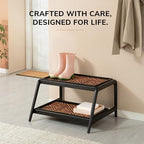 Anji Mountain Heavy Duty Waterproof Wooden Shoe Storage Mat Organizer/Boot Storage Tray Multi Use for Entryway with Coir, Tan and Black Tribal Insert, 2 Tier, Fits 4 Pair (26.5" Wide) - Image 5