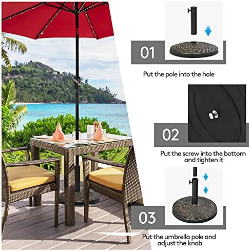 Tangkula 27 lbs Round Resin Patio Umbrella Base, Heavy-Duty Outdoor Umbrella Stand W/Adjustable Knob, All-Weather Resistance, Rattan Design, Suitable for Poolside, Yard, Street, Easy Assembly - Image 7