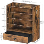 HOOBRO Wall File Organizer, Mail Organizer Wall Mounted, Wooden Literature Organizer, Construction Paper Organizer with Drawer Storage and 2 Hooks, for Office, Classroom, Home, Rustic Brown FG14WF01 - Image 3