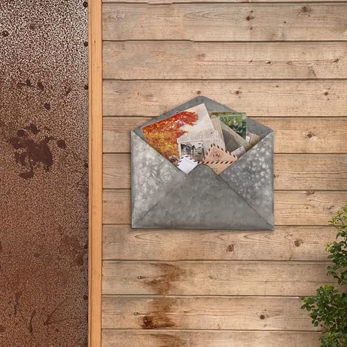 SOFFEE DESIGN Galvanized Mail Organizer - Wall Mount Metal Mail Holder - Envelope Shape Mail Holder for Wall - Paper Letter Magazine Storage - Home and Office Wall Decor - Hanging Letter Basket by SOFFEEDESIGN