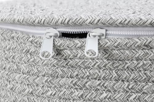 16"x20" Extra Large Cotton Rope Basket with Zipper Lid, Woven Laundry Hamper and Blanket Storage Basket, Round Clothes Bin for Living Room Bedroom, Dual Grey - Image 2