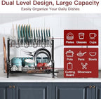 BOOSINY 2 Tier Black Stainless Steel Dish Drying Rack for Kitchen Counter - Image 3