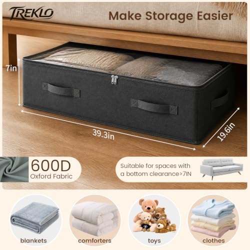 90L Under Bed Storage Bags, 600D with Clear Lids, 4 Pack, Black - Image 2