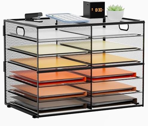 Marbrasse 7 Tier Desktop Literature Organizer, Mesh Paper Organizer Desk Organizers, File Sorter Mail Center Paper Storage Cabinet Classroom Keepers Mailbox for Office Home School, Black by Marbrasse