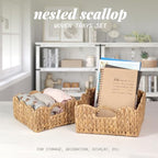 Scalloped Baskets (Natural-Set of 2) Basket Living Room Organizer, Water Hyacinth Baskets For Decor, Woven Basket for Bathroom, Bedroom, Laundr (2, Light Brown) - Image 4