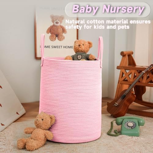JMvicyroam 100L Cotton Rope Laundry Basket Hamper, Pink - Image 2