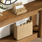 AELS Hand Woven Scalloped Basket Set of Mail Organizer and Magazine Holder, Coastal Style Mail Holder and Floor Magazine Rack, Boho Modern Farmhouse Book Basket Newspaper Bill Mail Sorter for Office - Image 2