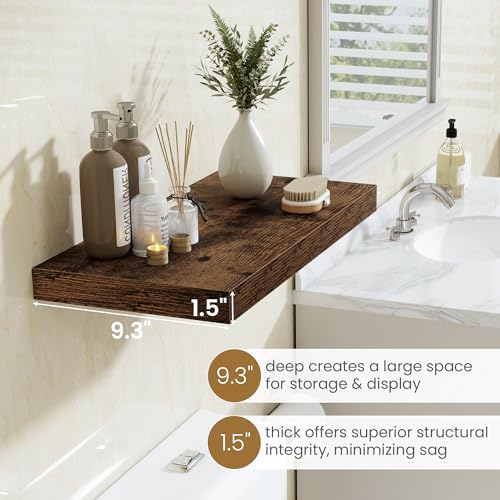 Fun Memories Floating Shelves 24 Inch Long, 9.3 Inch Deep Floating Shelf for Lving Room, Bedoom, Kitchen, Deep Wall Shelves for Bathroom, 2 Pack Storage Display Shelf for Books, Decors, Rustic Brown - Image 4