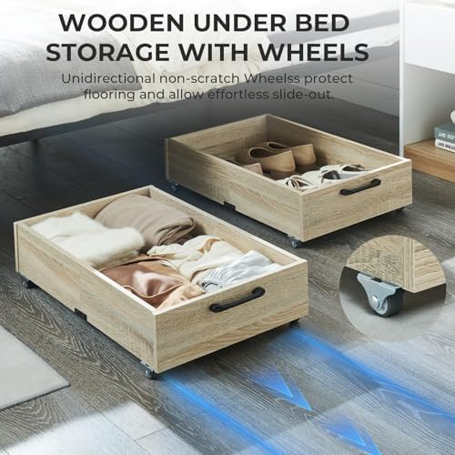 TIOPGHAD 2-Pack Under Bed Storage Drawers Organizer with Wheels, Oak - Image 4
