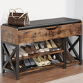 Shoe Bench, Lift Top Shoe Storage Bench, Adjustable Shelf Entryway Bench, Metal and Wood Shoe Rack Organizer with Cushion for Entry, Closet, Living Room, Bedroom, Hallway (Brown, 39.5“W) by Astimey