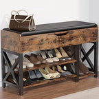 Shoe Bench, Lift Top Shoe Storage Bench, Adjustable Shelf Entryway Bench, Metal and Wood Shoe Rack Organizer with Cushion for Entry, Closet, Living Room, Bedroom, Hallway (Brown, 39.5“W) by Astimey