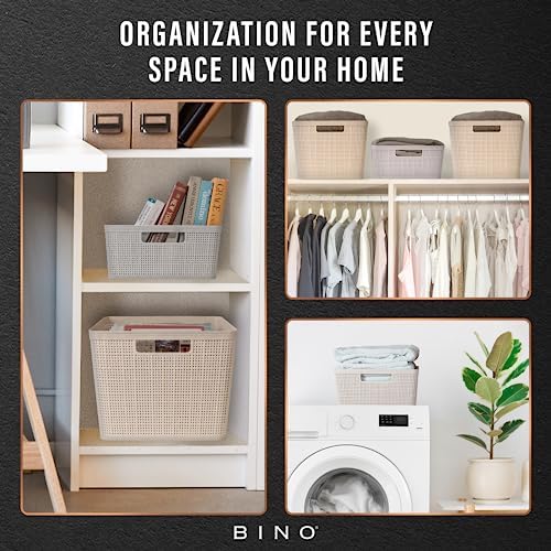 BINO | Woven Plastic Basket | Large (Natural Grey), 3-Pack | THE JUTE COLLECTION | Home Organization, Space - Saving Storage, Stylish Design | Jute Basket | Plastic Storage Basket - Image 7