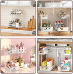 2 Pack Under Sink Organizer, 2 Tier Pull Out Cabinet Organizer with 5-Level Adjustable Height, Sliding Metal Storage Rack for Kitchen Bathroom Pantry, White - Image 6
