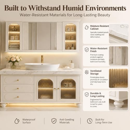 56 IN Freestanding Single Sink Bathroom Vanity Set with LED Mirror Cabinet - Image 6