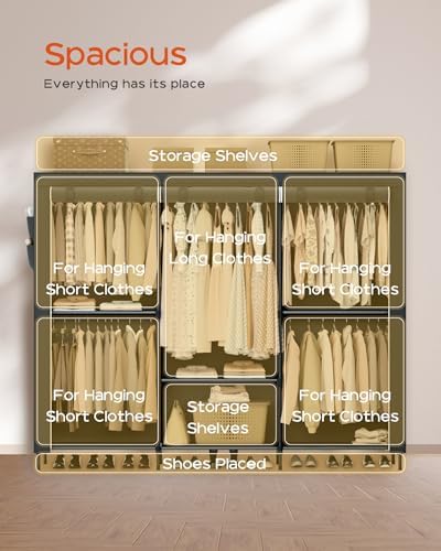 CASAMAYA Clothes Rack, Portable Closet, 81.5 Inch Large Capacity Wardrobe Closet, Clothes Storage Organizer with Shelves and 5 Hanging Rods, Easy to Assembly, Grey PCT136G01 - Image 4