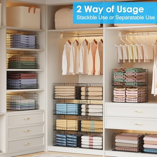 Hongtamoya 4-Tier Closet Organizers and Storage Basket with Divider, Foldable Closet Shelf Organizer System, Space-Saving Clothes Storage Drawer Organizer Bins for Wardrobe Cupboard, White - Image 7