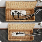 Posprica Cable Management Box with Lid, 2Pack Handwoven Real Water Hyacinth Cord Hider Organizer Boxes, 2 Side Open Slots Storage Box to Hide Cords Power Strip for Desk, Floor, Office - Image 3