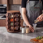 Yungyan Acacia Wood Rotating Spice Rack with 16 Empty Jars and Labels - Image 4
